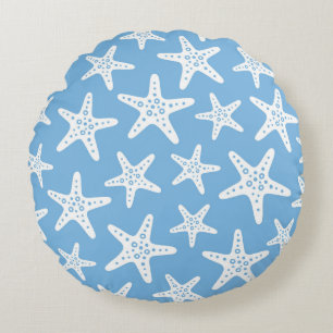 Zeesterren patroon blauw rond kussen