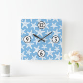Zeesterren patroon blauw vierkante klok (Huis)