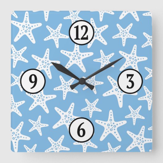 Zeesterren patroon blauw vierkante klok (Voorkant)