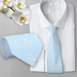 Zeesterren Patroon Bord Blauw Strand bruidegom Str Stropdas<br><div class="desc">Bleke blauwe zeester stropdas. Witte zeesterren maken een patroon over babyblauwe kleur.</div>