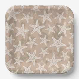 Zeesterren Patroon Zand Beige Papieren Bordje