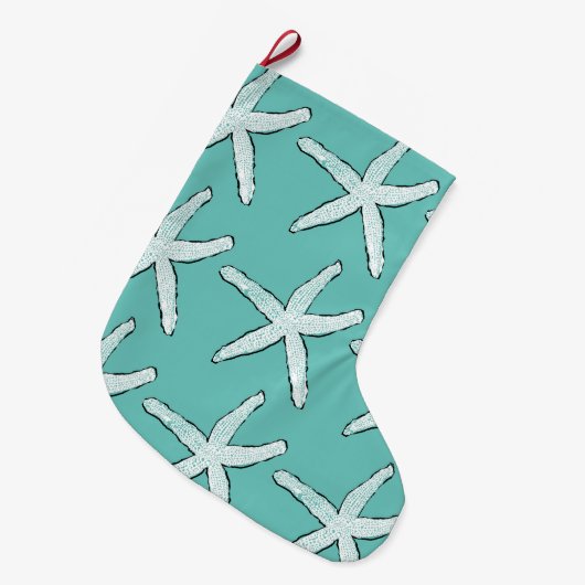 Zeesterren Pattern Strand Kust Blauwgroen Blauw Ke Grote Kerstsok (Voorkant (Hangend))