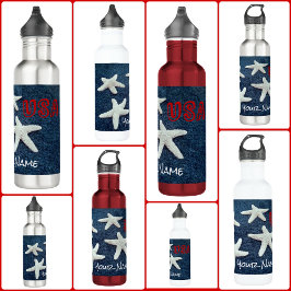 Zeesterren Rood Wit en Blauw USA Patriotic Nautica Waterfles