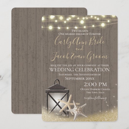 Zeesterren Rustieke Oceaan Drift Hout en Lichten Kaart (Voorkant / Achterkant)