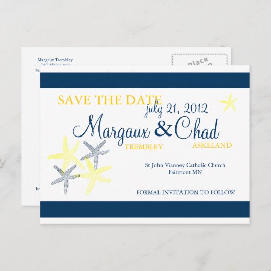 Zeesterren Save the Date Briefkaart (Voorkant / Achterkant)
