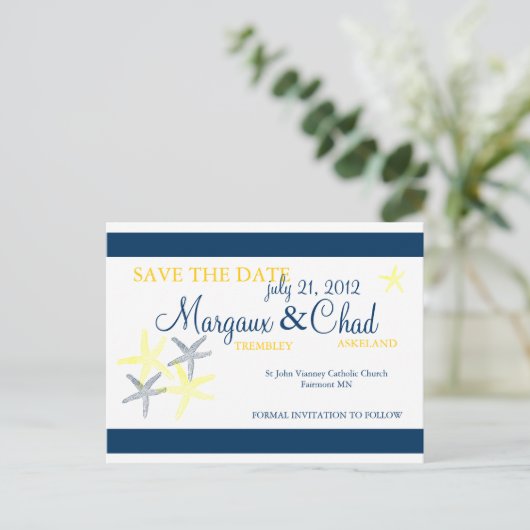 Zeesterren Save the Date Briefkaart (Staand voorkant)