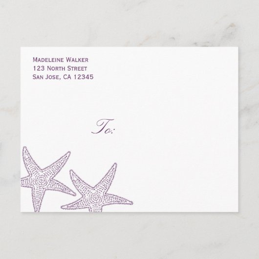 Zeesterren Save The Date Briefkaart - Paarse (Achterkant)