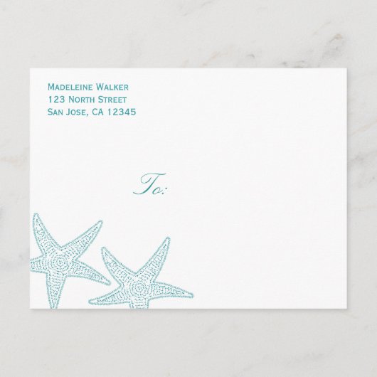 Zeesterren Save The Date Briefkaart - Turquoise (Achterkant)