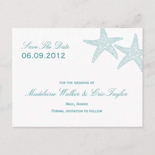 Zeesterren Save The Date Briefkaart - Turquoise (Voorkant)
