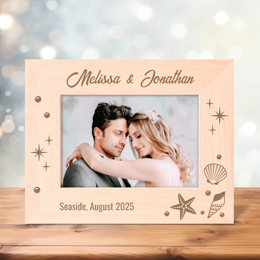 Zeesterren schelpen en parels 7x5 gegraveerde lijstjes