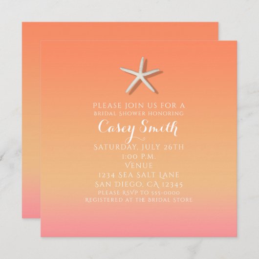 Zeesterren Sinaasappel & Roze Strand Zomer Vrijgez Kaart (Voorkant / Achterkant)