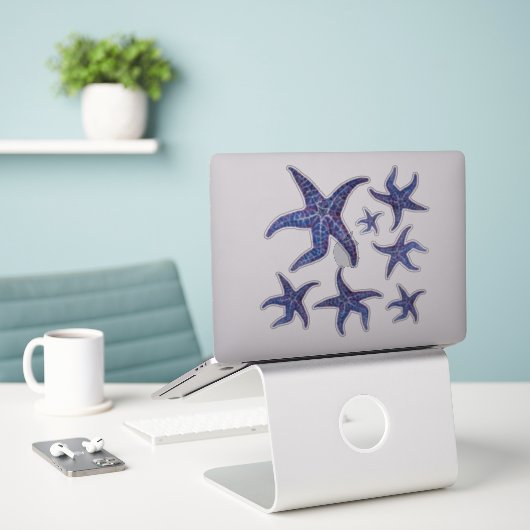 Zeesterren Stickers - BLAUW (Laptop op bureau)