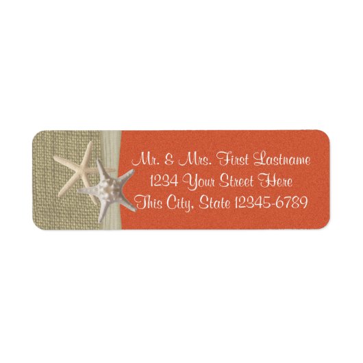 Zeesterren Strand en Burlap Koraal Etiket (Voorkant)