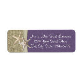 Zeesterren Strand en Burlap Paarse Etiket