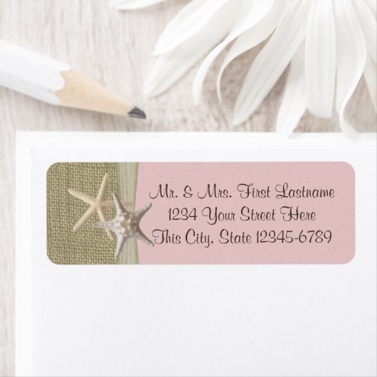Zeesterren Strand en Burlap Roze Etiket (Insitu)