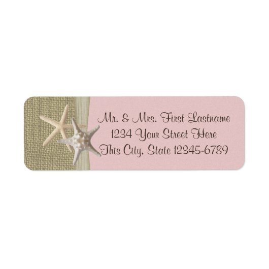 Zeesterren Strand en Burlap Roze Etiket (Voorkant)