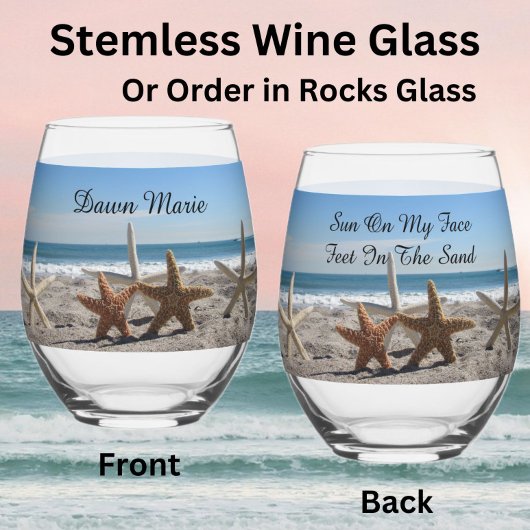 Zeesterren strand Stemless wijnglas of rotsen glas