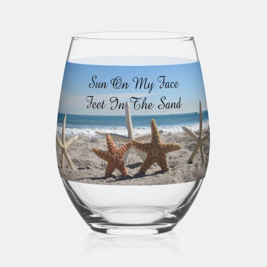 Zeesterren strand Stemless wijnglas of rotsen glas (Achterkant)