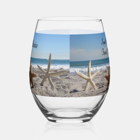 Zeesterren strand Stemless wijnglas of rotsen glas (Links)