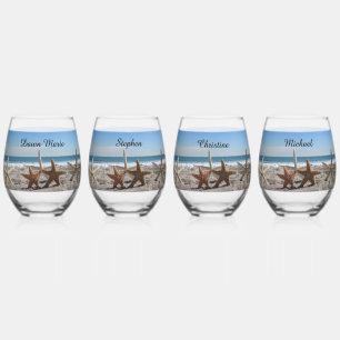 Zeesterren strand Stemless wijnglas of rotsen glas