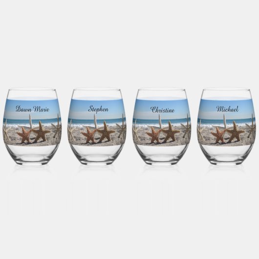 Zeesterren strand Stemless wijnglas of rotsen glas (Voorkant)