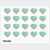 Zeesterren strand zand oceaan water goud turquoise hart sticker (Vel)