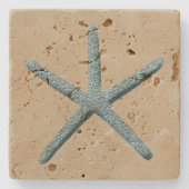Zeesterren Strand Zand Rustiek Nautisch Stenen Onderzetter (Voorkant)
