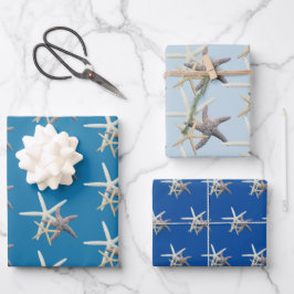 Zeesterren tinten blauw inpakpapier vel
