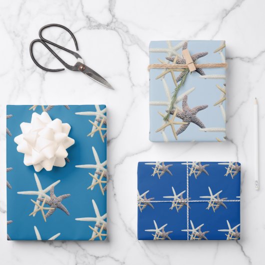 Zeesterren tinten blauw inpakpapier vel (Voorkant)