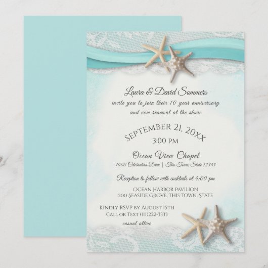 Zeesterren tropisch  strand gelofte vernieuwing kaart (Voorkant / Achterkant)