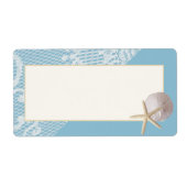 Zeesterren Zand Dollar en Kant Blauw Etiket (Voorkant)