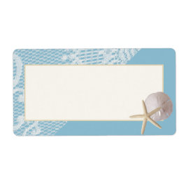 Zeesterren Zand Dollar en Kant Blauw Etiket