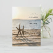 Zeesterren Zand Strand Script Bruiloft Kaart (Staand voorkant)