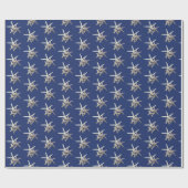 Zeesterren Zanddollars Navyblauw Cadeaupapier (Vlak)