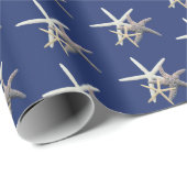 Zeesterren Zanddollars Navyblauw Cadeaupapier (Rol Hoek)
