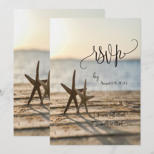 Zeesterren Zandstrand Script RSVP Kaart (Voorkant / Achterkant)