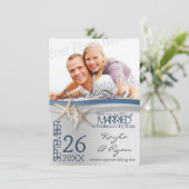 Zeesterren Zilver en Blauw Lint Save the Date (Staand voorkant)