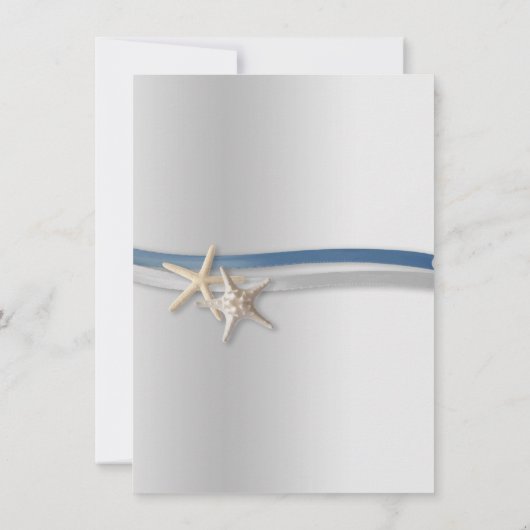 Zeesterren Zilver en Blauw Lint Save the Date (Achterkant)