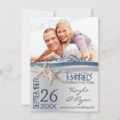 Zeesterren Zilver en Blauw Lint Save the Date (Voorkant)