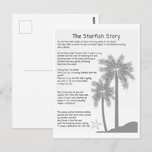 Zeesterrenverhaal, zeesterren gooier, zeesterren g briefkaart (Voorkant / Achterkant)