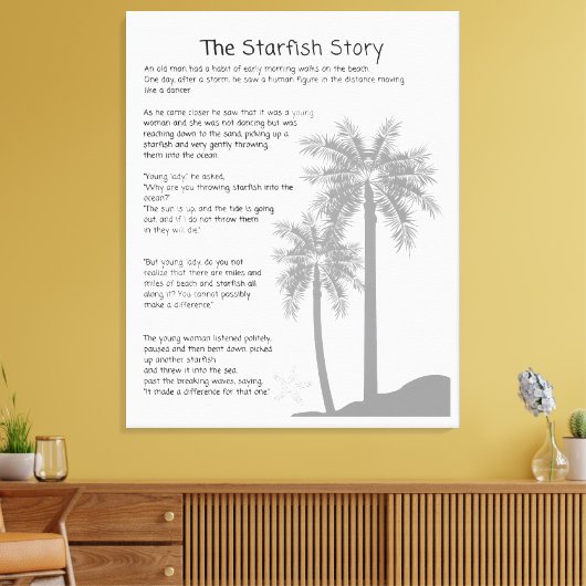 Zeesterrenverhaal, zeesterren gooier, zeesterren g canvas afdruk (Insitu (Woonkamer))