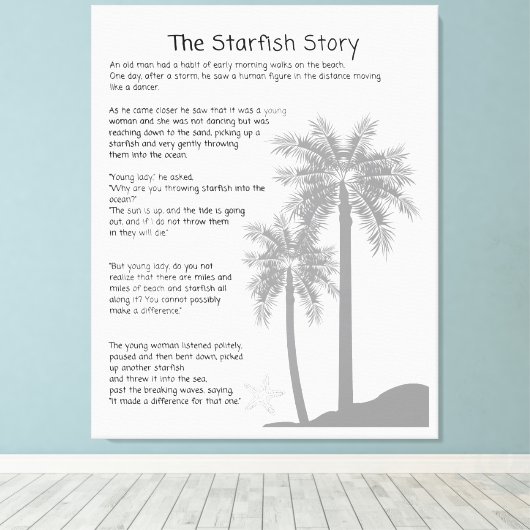 Zeesterrenverhaal, zeesterren gooier, zeesterren g canvas afdruk (Insitu (Houten vloer))