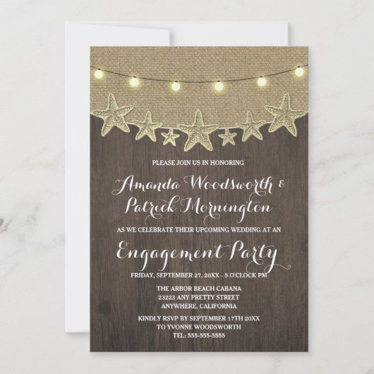 Zeesterretjes Hennep Strand Verlovingsfeest Uitnod Kaart (Voorkant)