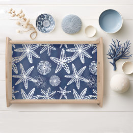Zeesterschelp Blauw Wit Dienblad