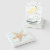 Zeestervis schilderij blauwe streep marmeren steen stenen onderzetter (Zijkant)