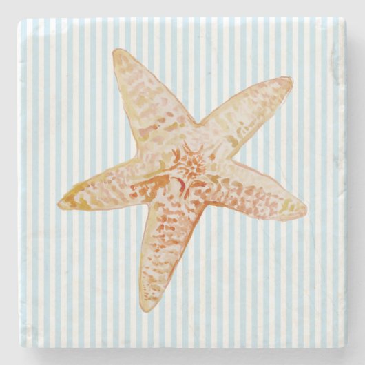 Zeestervis schilderij blauwe streep marmeren steen stenen onderzetter (Voorkant)