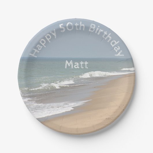 Zeestrand en golven papieren bordje (Voorkant)