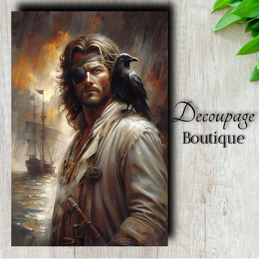 Zeevaarder met raven decoupage tissuepapier
