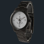 Zeevaart anker & mythologisch vissendier horloge<br><div class="desc">Het koele zwarte vintage illustratie zeevaartanker en het mythologische vissendier over zilver schitteren. Zwarte Roman cijfers.</div>