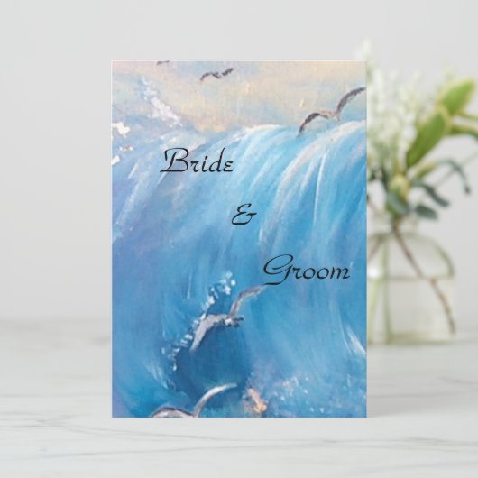     Zeevaart bruiloft met golf uitnodiging (Staand voorkant)